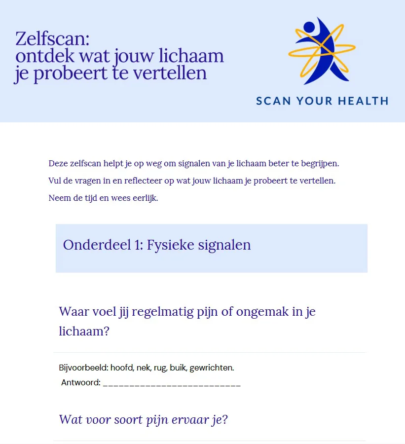 zelfscan luister naar je lichaam signalen klachten pijn ongemak stress emoties natuurlijk genezen alternatieve geneeswijzen